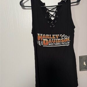 Harley Davidson Black Lace-Up Tank Top